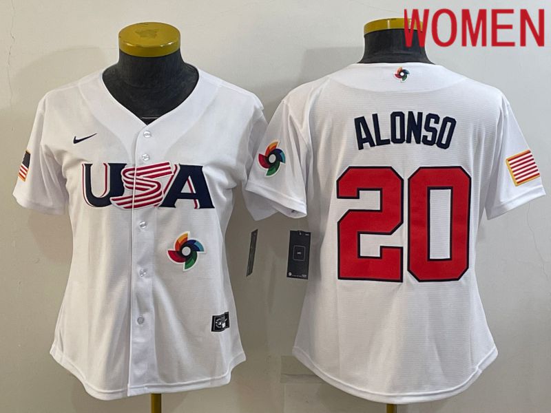 Women 2023 World Cub USA #20 Alonso White Nike MLB Jersey9->women mlb jersey->Women Jersey